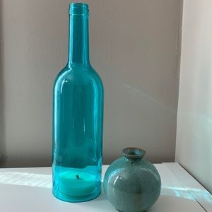 Turquoise decorative bottle and glazed mini vase